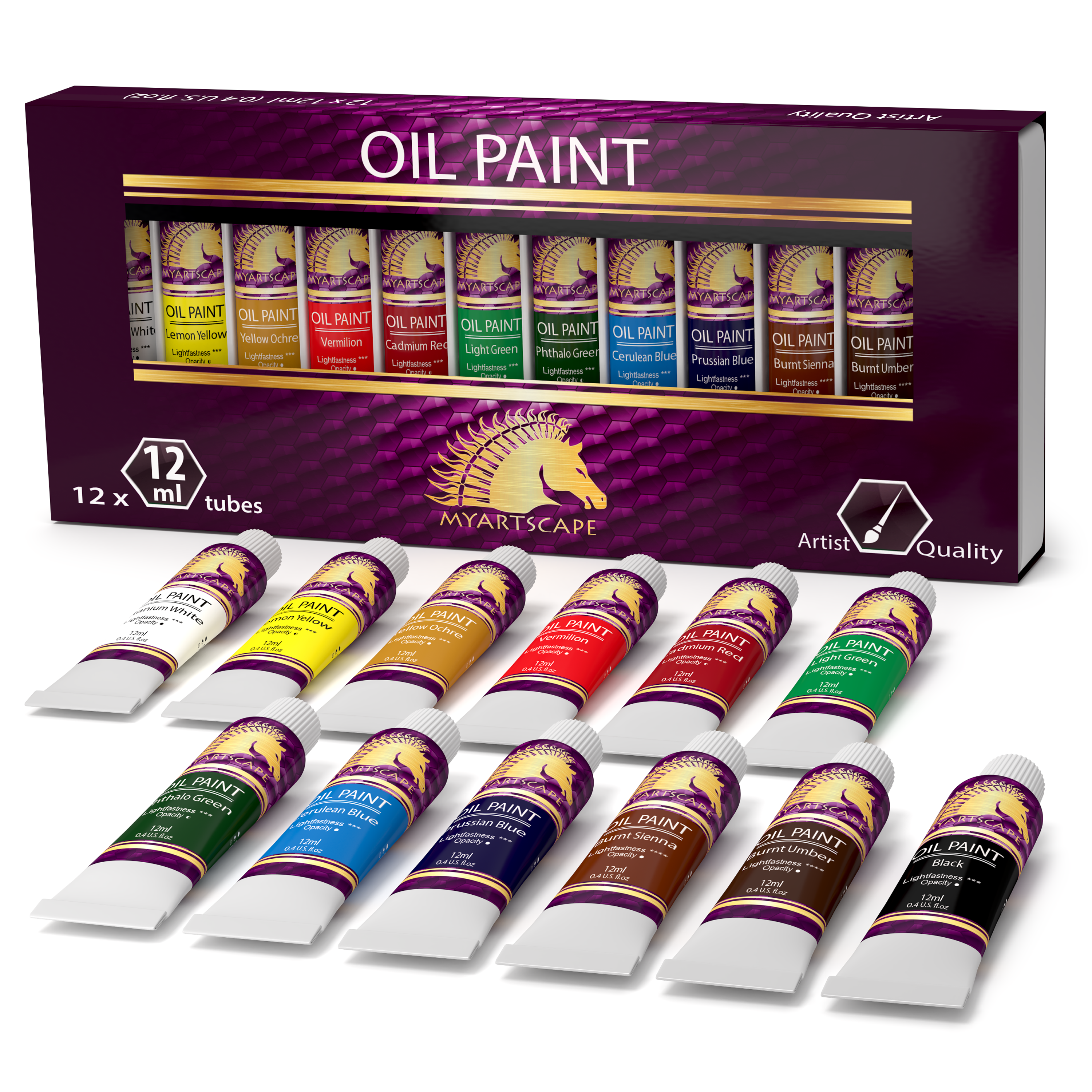Oil Paint Tubes, 12ml - 12 Colors